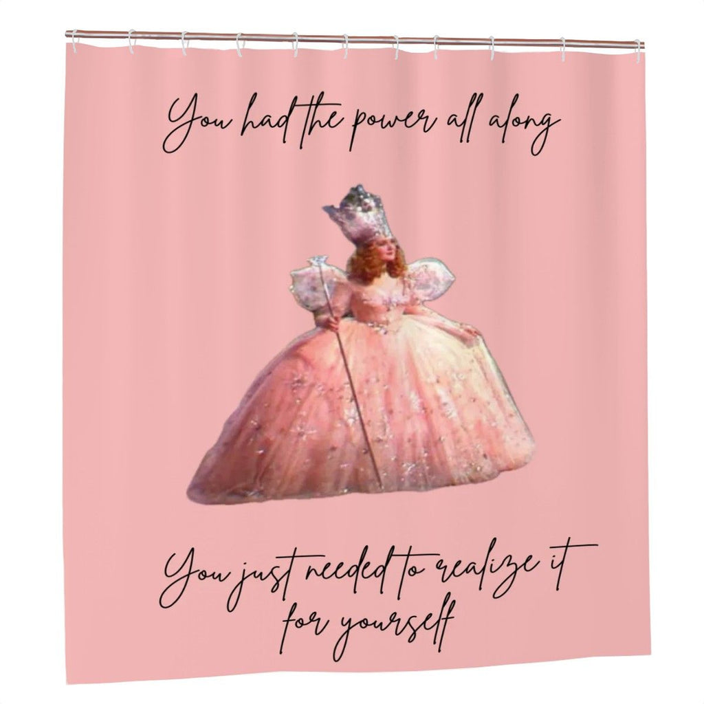 Sandy Beach "You Had the Power All Along" shower curtain with vibrant, empowering design for bathroom decor.