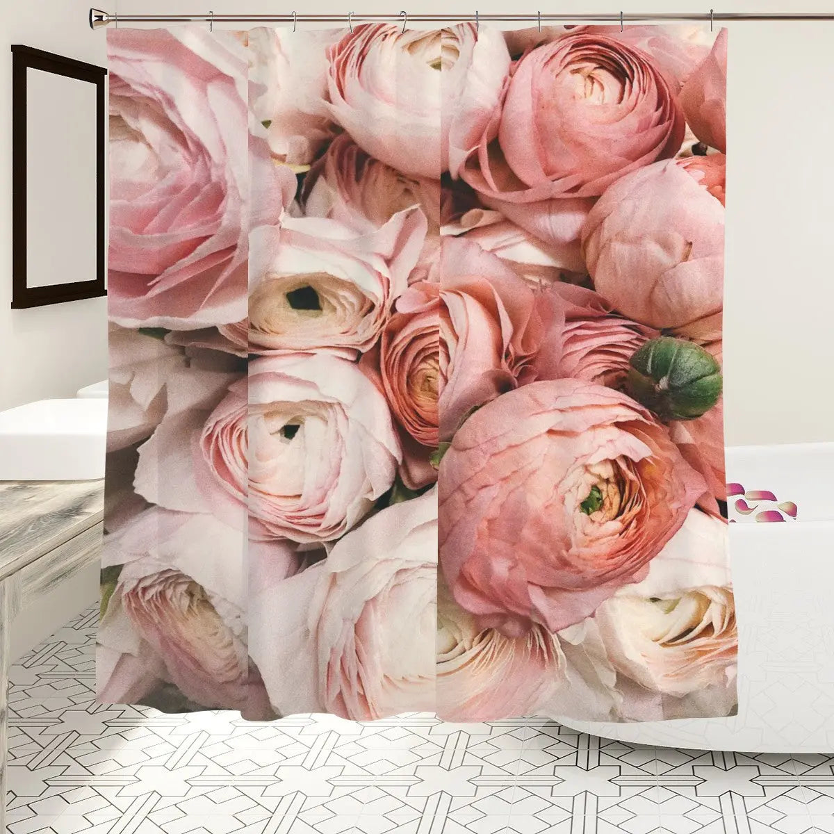 Pink Ranunculus Floral Shower Curtain Sandy Beach