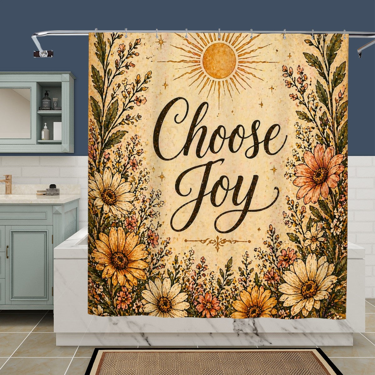Colorful Sandy Beach shower curtain with beach and ocean scene, ideal for bathroom decor and waterproof bathroom accessories.