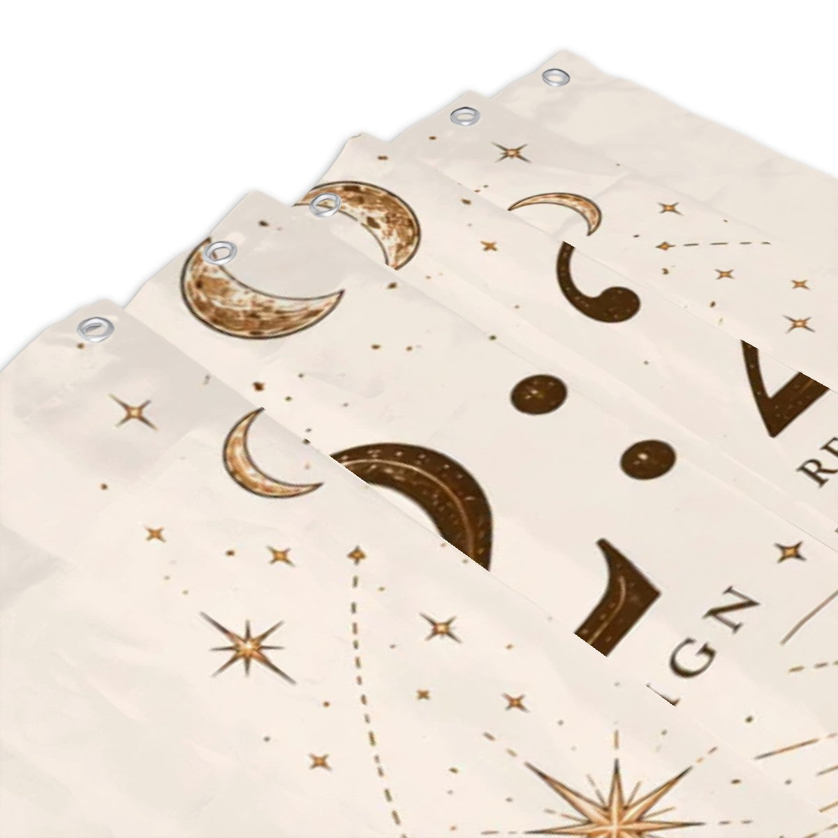Sandy Beach bathroom decor shower curtain featuring the 222 angel number design with spiritual and boho aesthetic elements.