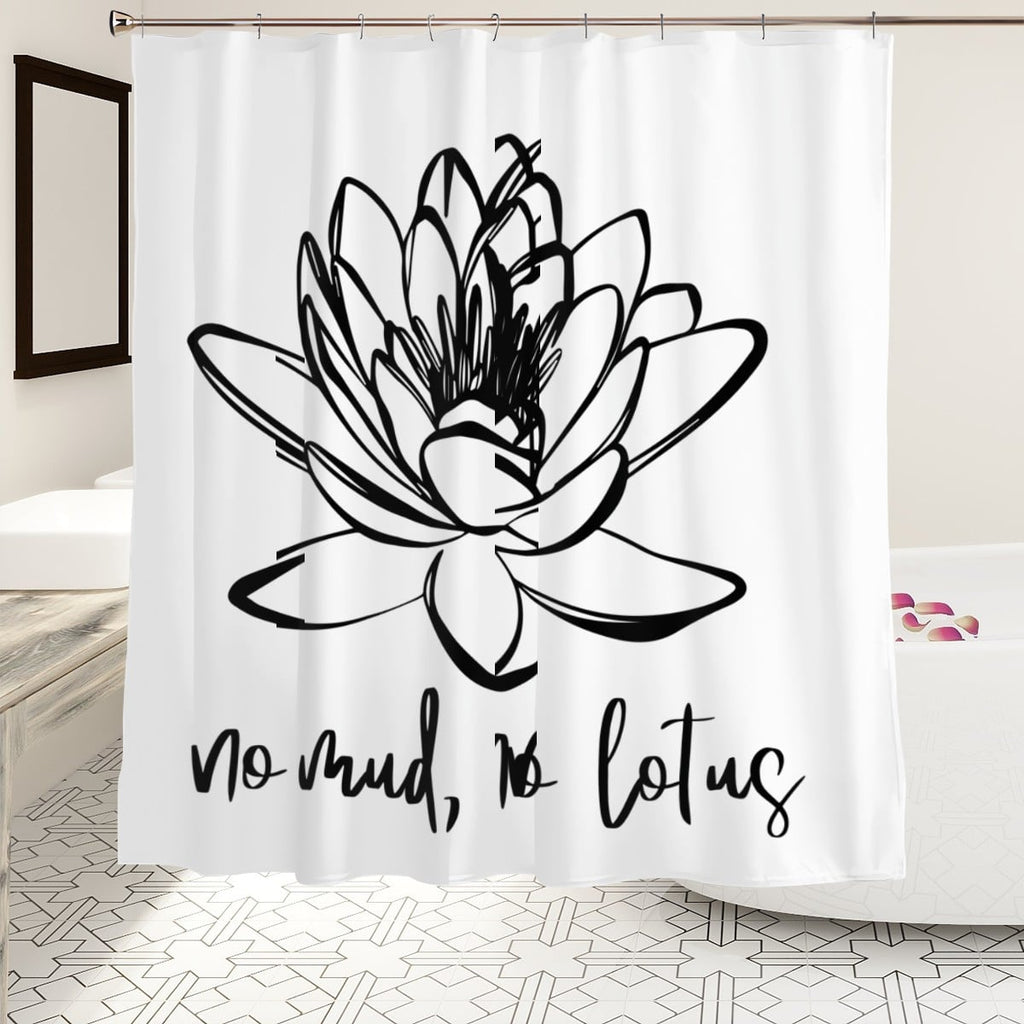 Sandy Beach No Mud No Lotus shower curtain featuring a serene lotus flower design for bathroom decor.