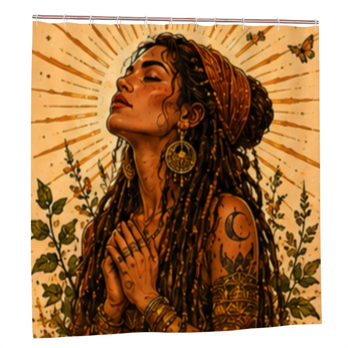 Mystical Woman Shower Curtain – Divine Feminine Fantasy Art Boho Spiritual Bathroom Decor