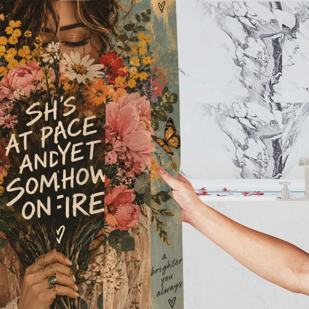 At Peace and Yet On Fire Shower Curtain - 72" x 72" Floral Woman Art