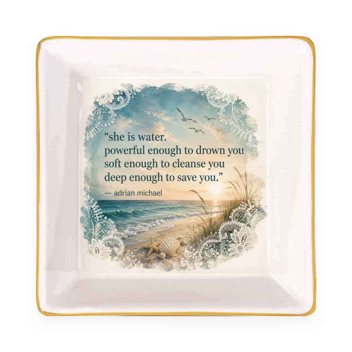 Gold Trim Jewelry Dish Shes Water