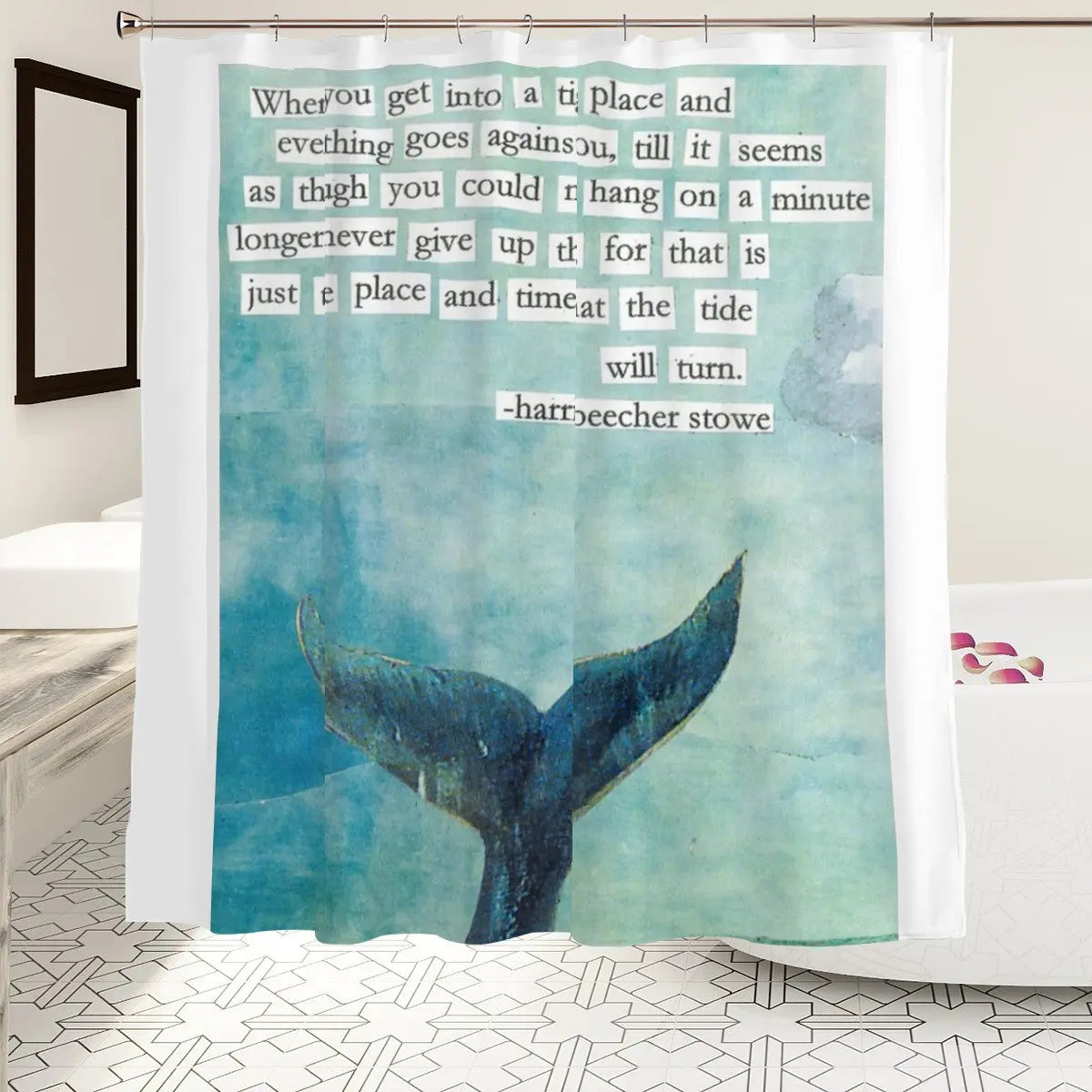 Whale Tail Shower Curtain Sandy Beach