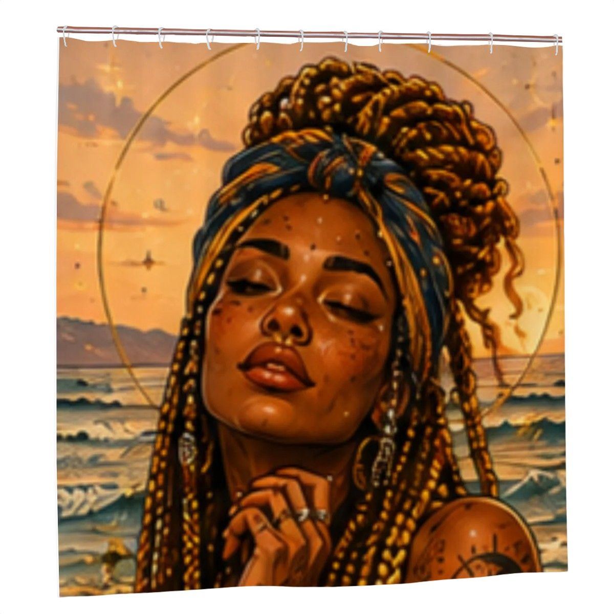 Mystical Woman Shower Curtain – Divine Feminine Fantasy Art Boho Spiritual Bathroom Decor