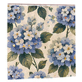 Blue hydrangea floral pattern shower curtain with green leaves on cream background