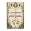 Vintage celestial metal sign with sun, moon, and floral motifs featuring romantic poetry.