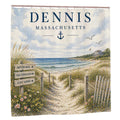 Sandy Beach bathroom decor shower curtain with beach and ocean scene, waterproof fabric, hanging hooks, and vibrant seaside design.