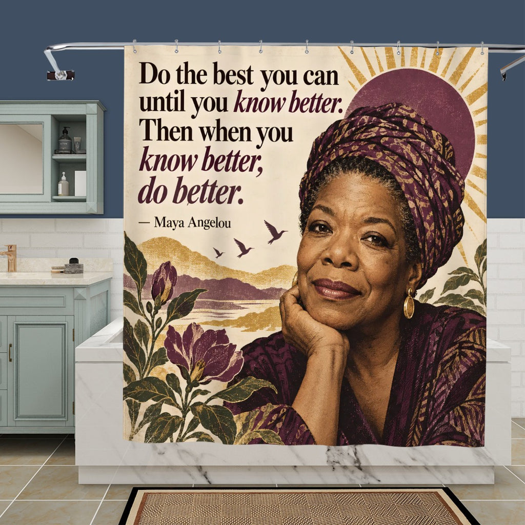 Maya Angelou Portrait Shower Curtain - 72" x 72" Poet Art Bathroom Decor