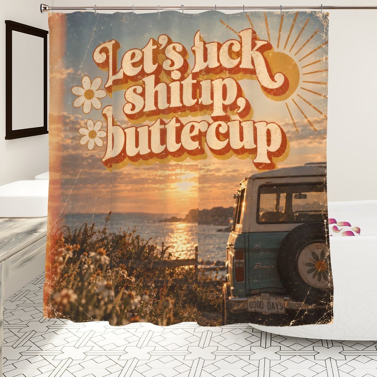 Buttercup Meadow Shower Curtain - 72" x 72" Waterproof Wildflower Print