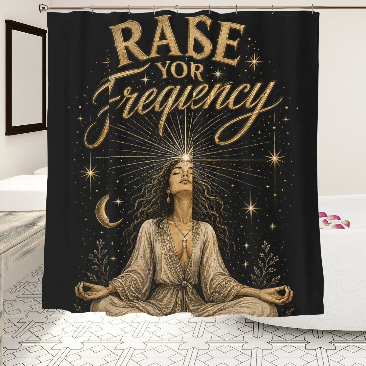 Sandy Beach bathroom decor shower curtain featuring a vibrant seaside design with waves and sandy shore details.