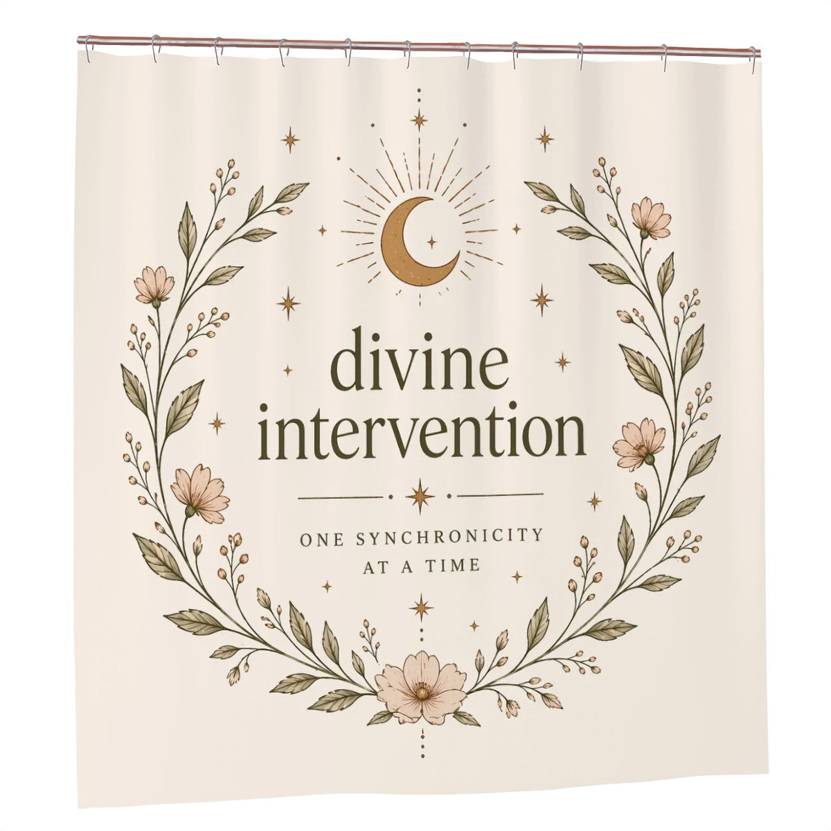 Sandy Beach bathroom decor shower curtain with a seaside design, hanging on a rod in a modern bathroom setting.