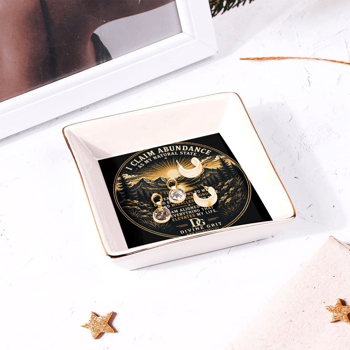 Abundance Gold Trim Ceramic Jewelry Dish