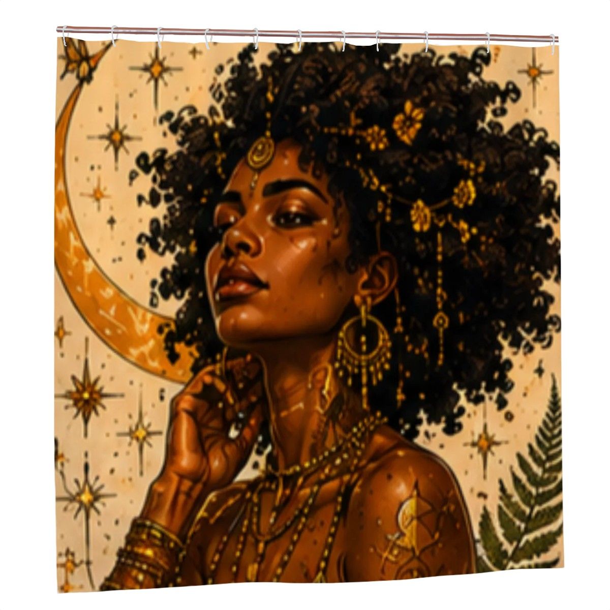 Mystical Woman Shower Curtain – Divine Feminine Fantasy Art Boho Spiritual Bathroom Decor