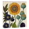 Vintage Botanical shower curtain with floral design, Sandy Beach bathroom decor, hanging on a shower rod in a bathroom setting.