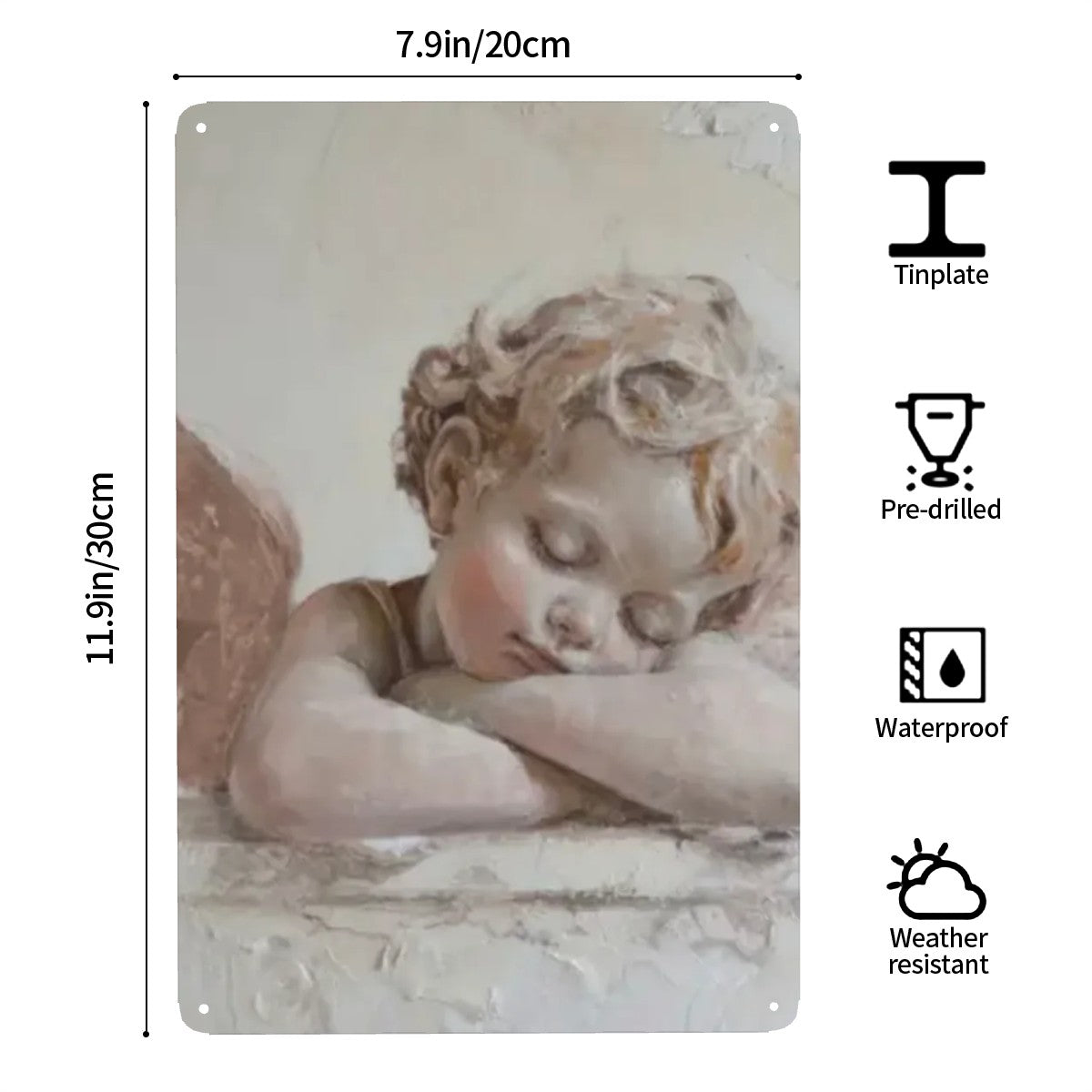 Sleeping cherub angel garden flag made of waterproof tinplate, 7.9x11.9 inches.