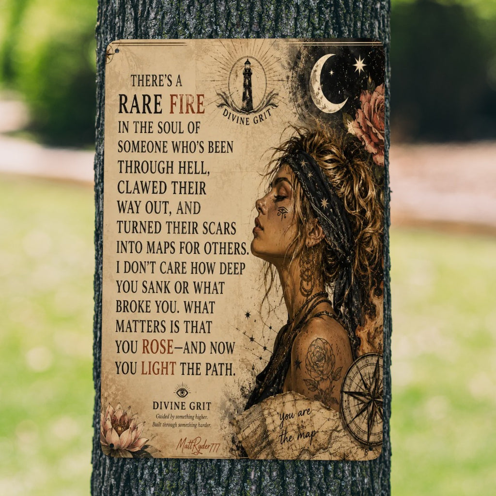 Inspirational garden flag with a woman's profile and motivational quote on a tree.