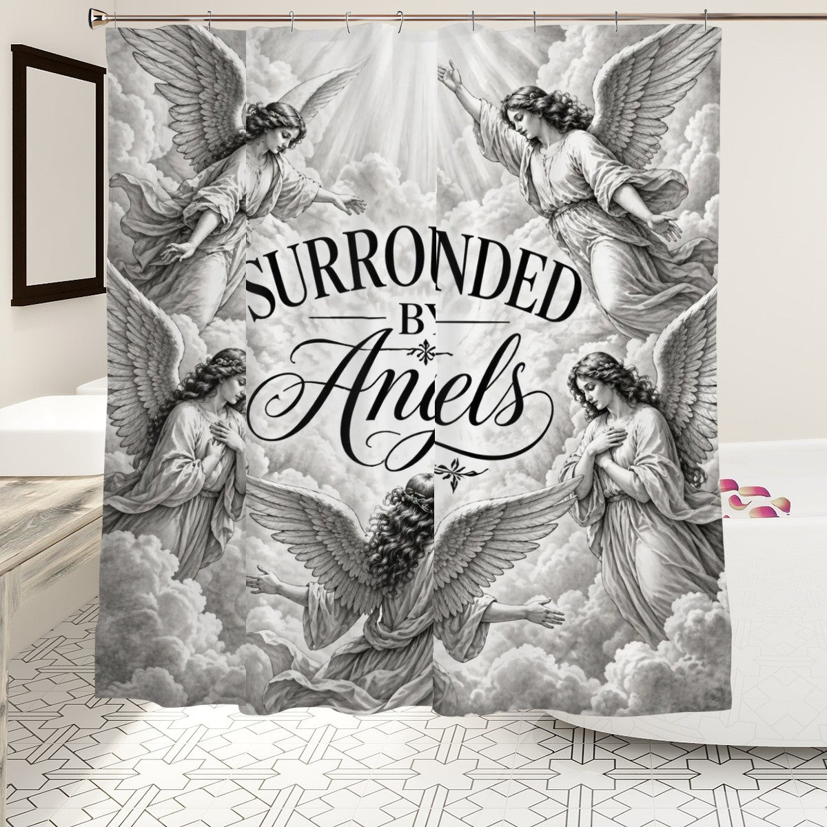 Sandy Beach bathroom decor shower curtain with tropical beach scene, waterproof fabric, and vibrant colors for a stylish bathroom upgrade.