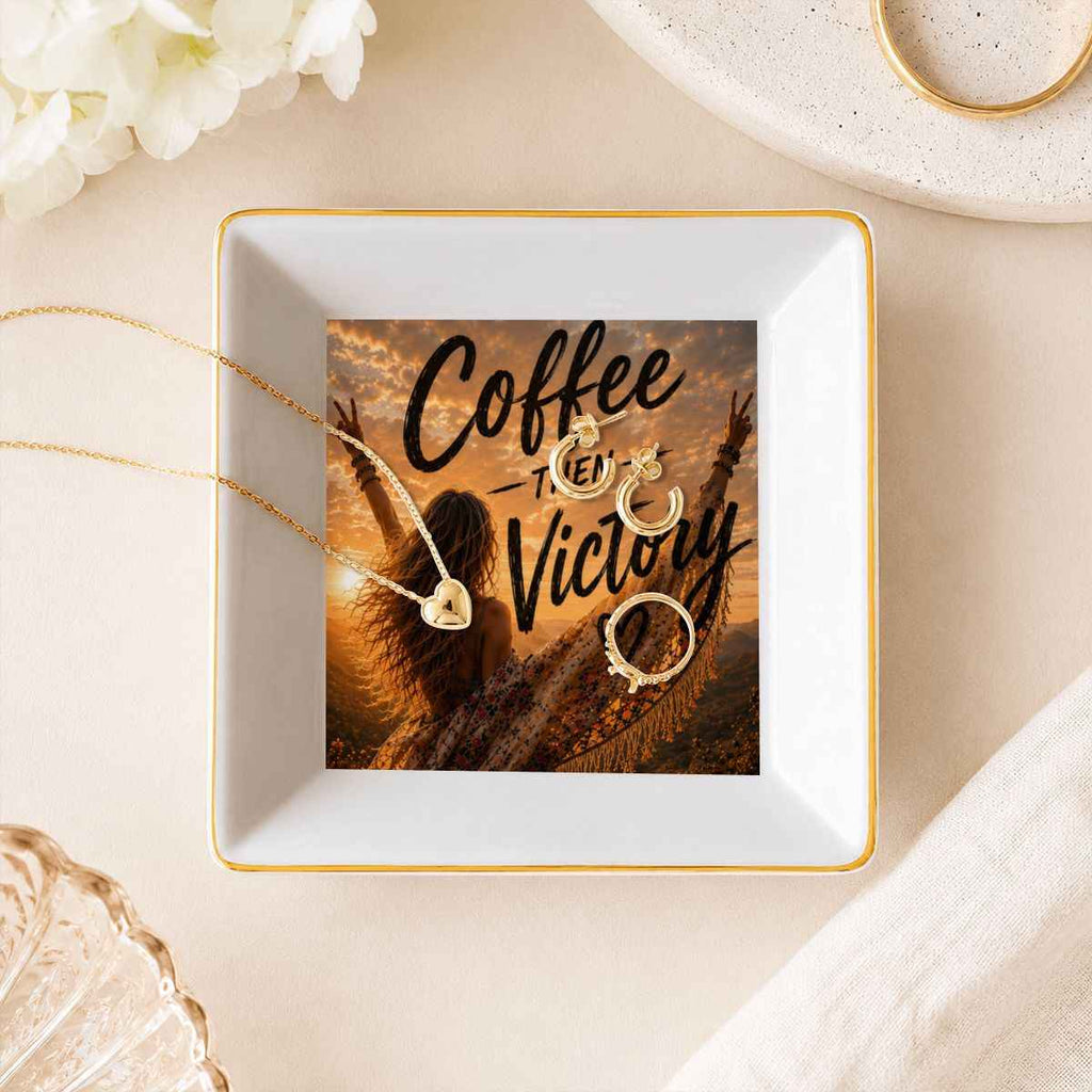 Gold Trim Jewelry Dish Coffee then Victory