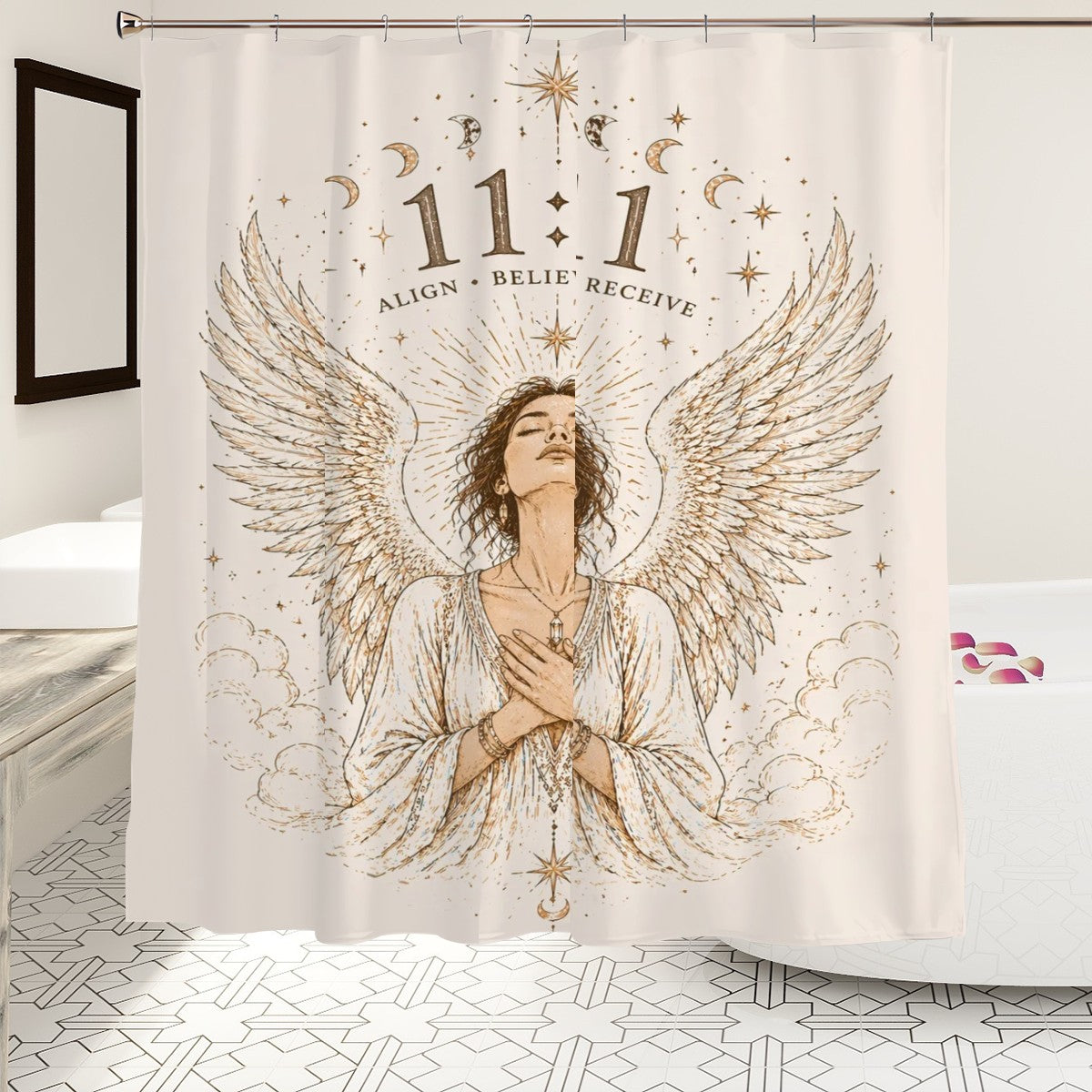 Sandy Beach bathroom decor shower curtain with ocean-themed design, featuring sandy beaches and waves for bathroom decoration.