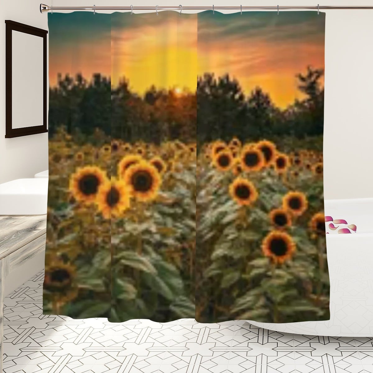 Sunflower Field Sunset Shower Curtain