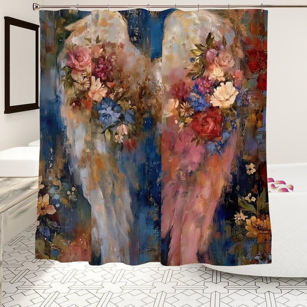 Painterly Floral Angel Wings Shower Curtain