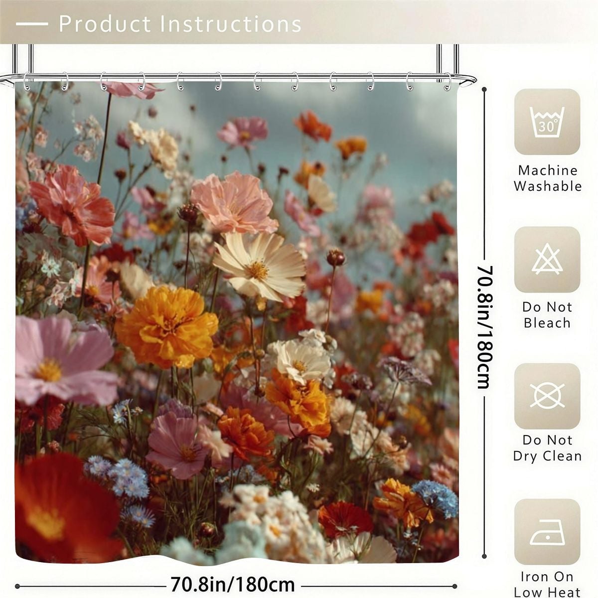 Wildflower Meadow Shower Curtain | Colorful Botanical Bathroom Decor