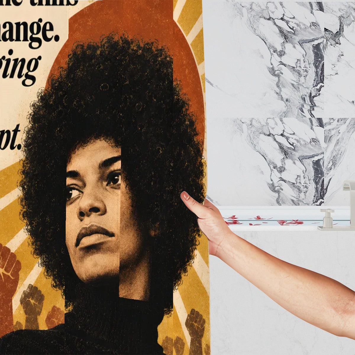 Angela Davis Portrait Shower Curtain - 72" x 72" Activist Art Bathroom Decor