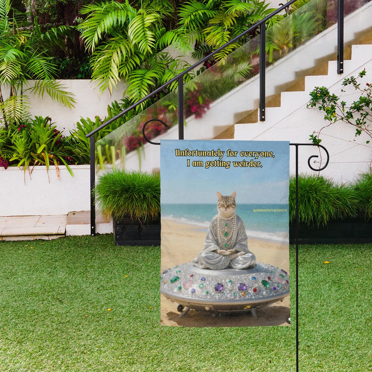 Meditating Cat on Beach Garden flag