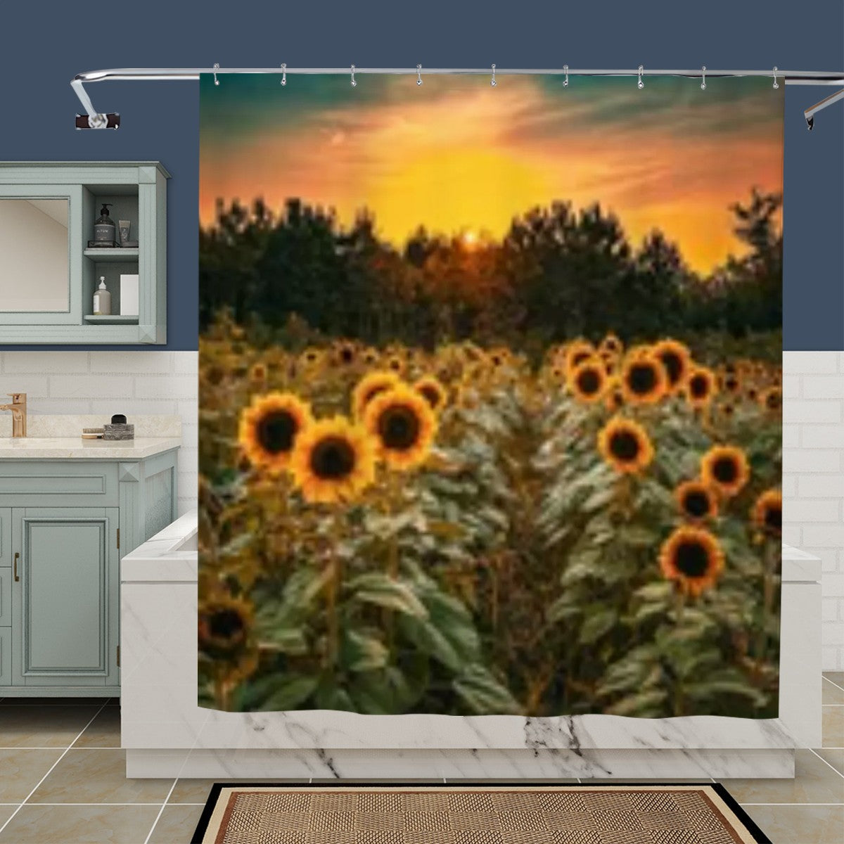Sunflower Field Sunset Shower Curtain