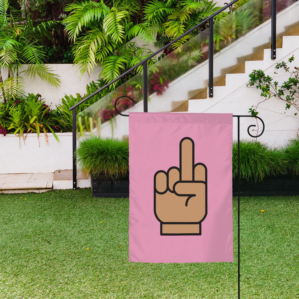 Sandy Beach F-off garden flag featuring bold lettering, suitable for outdoor garden decor, displayed hanging outdoors