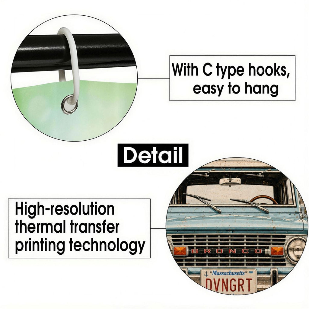 Close-up of C-type hooks for easy hanging and high-resolution thermal transfer printing detail.