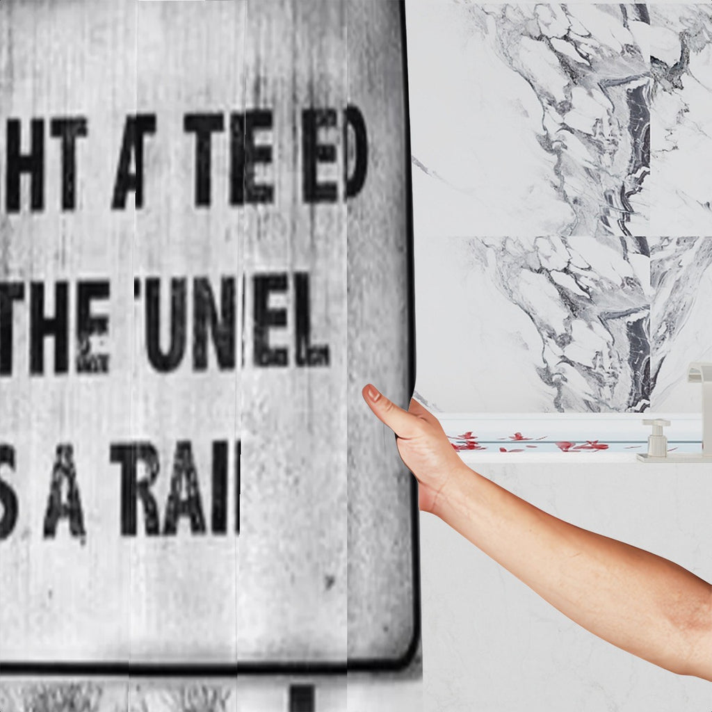 Train Shower Curtain by Sandy Beach, bathroom decor with colorful train design hanging in a modern bathroom.