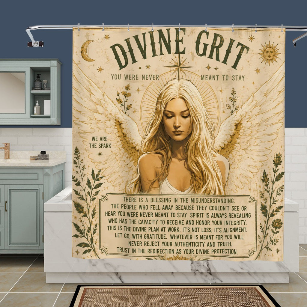 Divine Grit Angel Shower Curtain - 72" x 72" Inspirational Spiritual Art