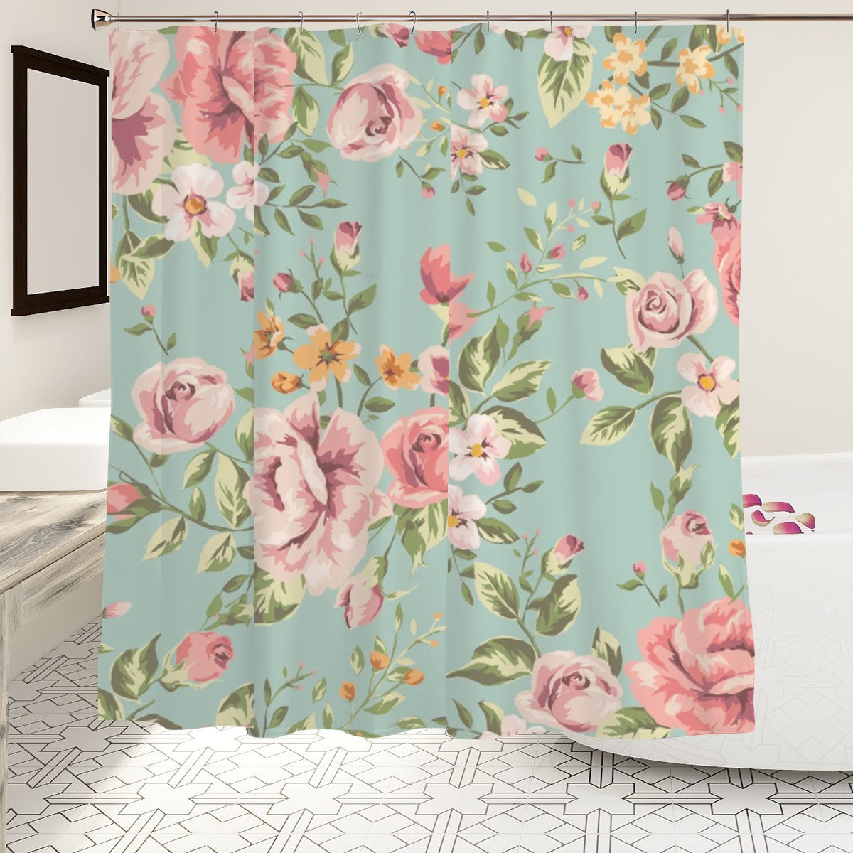Vintage Floral Rose Pattern Shower Curtain