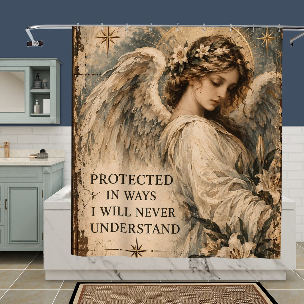 Protected by Angels Shower Curtain - 72" x 72" Vintage Spiritual Art