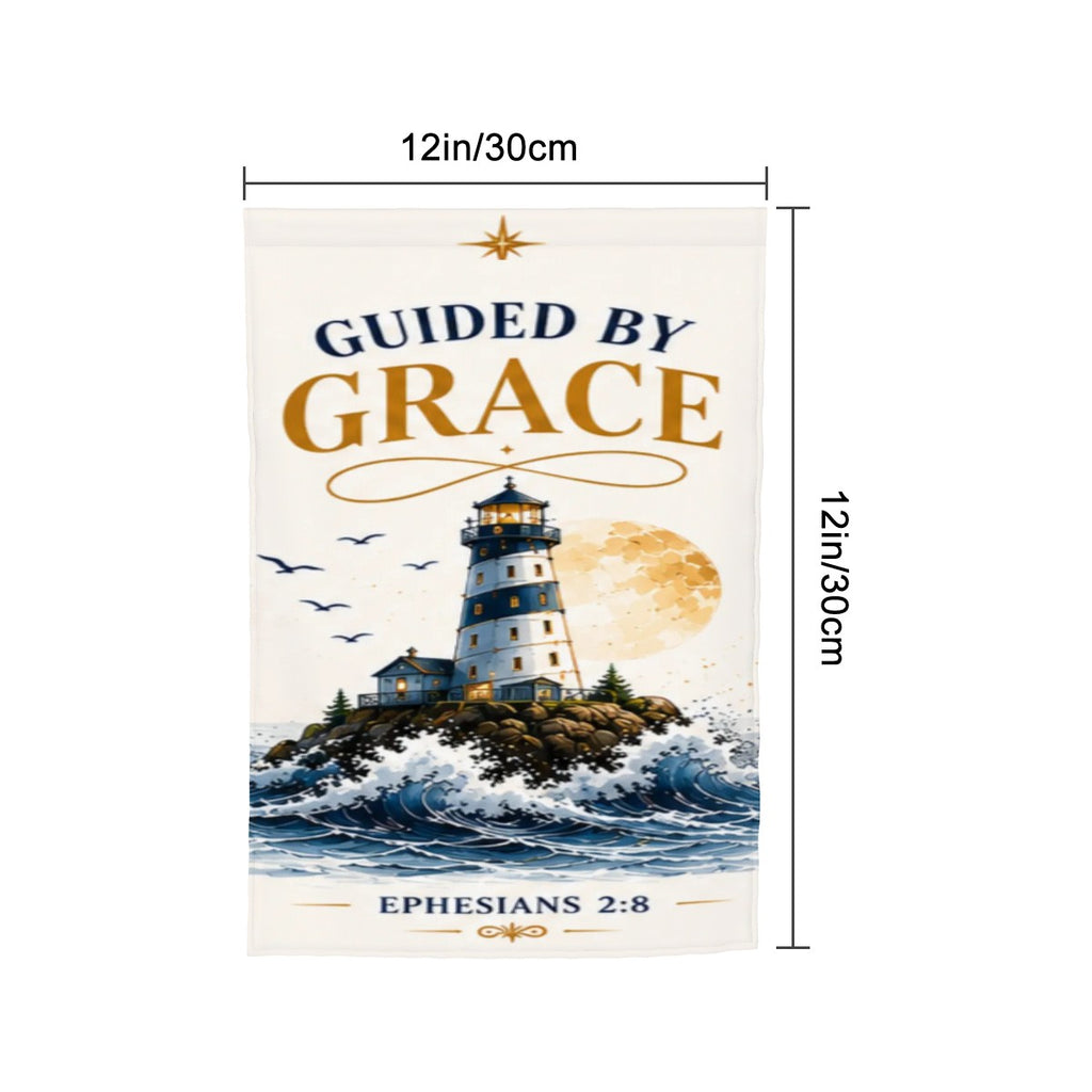 Guided by Grace Garden Flag – Ephesians 2:8 Christian Lighthouse Coastal Outdoor Decor