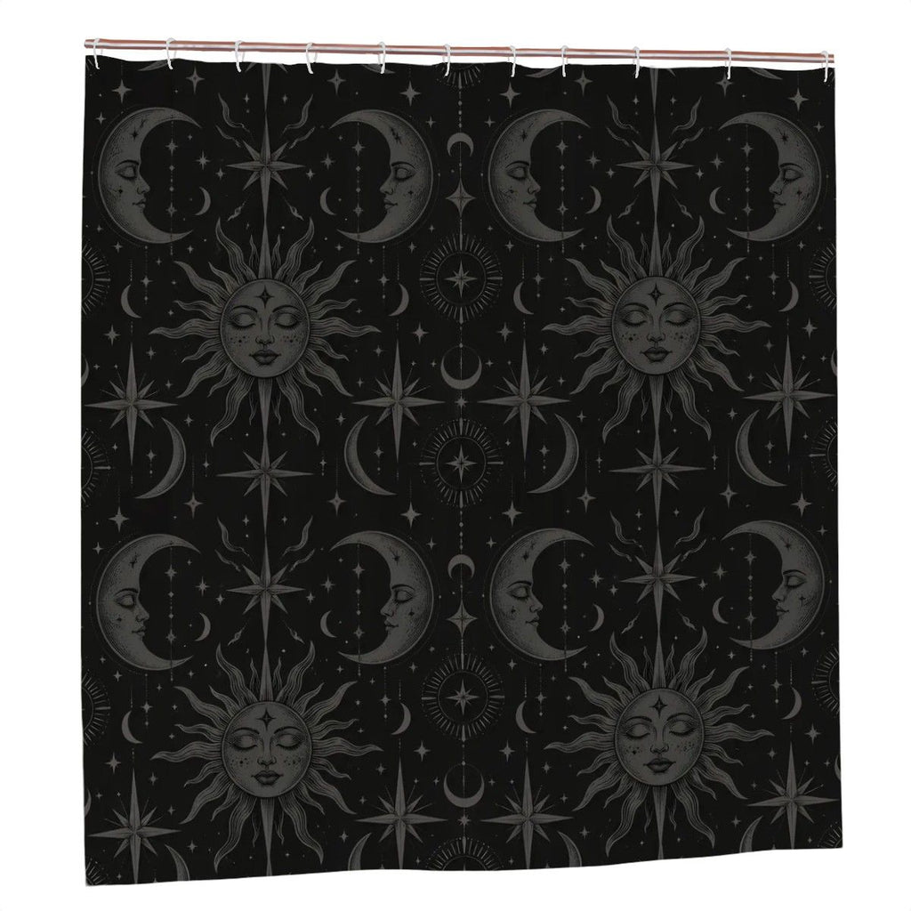 Celestial Moon Phases Shower Curtain - 72" x 72" Black Mystic Bathroom Decor