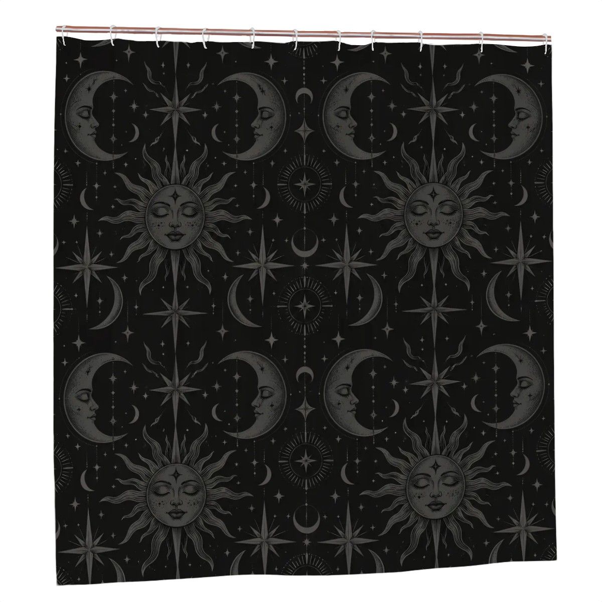 Celestial Moon Phases Shower Curtain - 72" x 72" Black Mystic Bathroom Decor