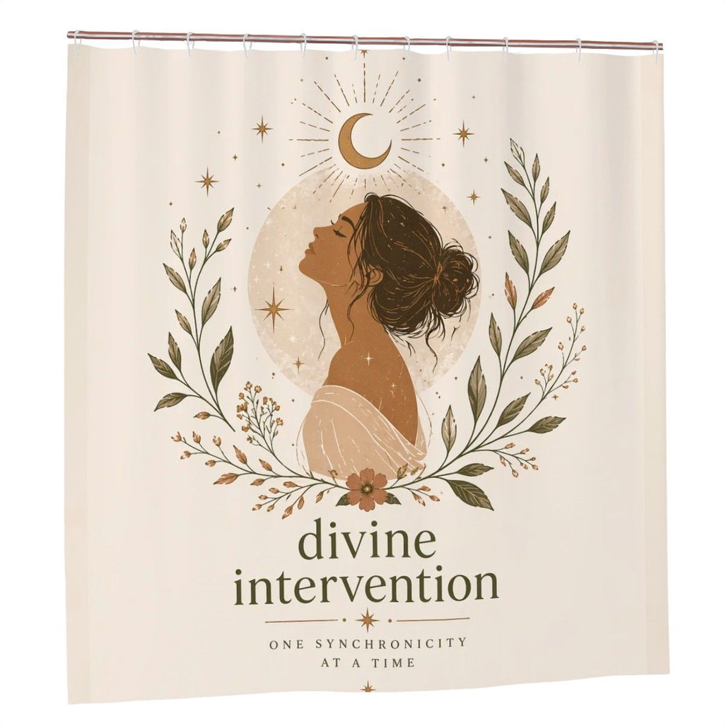 Divine Feminine Shower Curtain by Sandy Beach featuring a woman silhouette for spiritual bathroom decor.