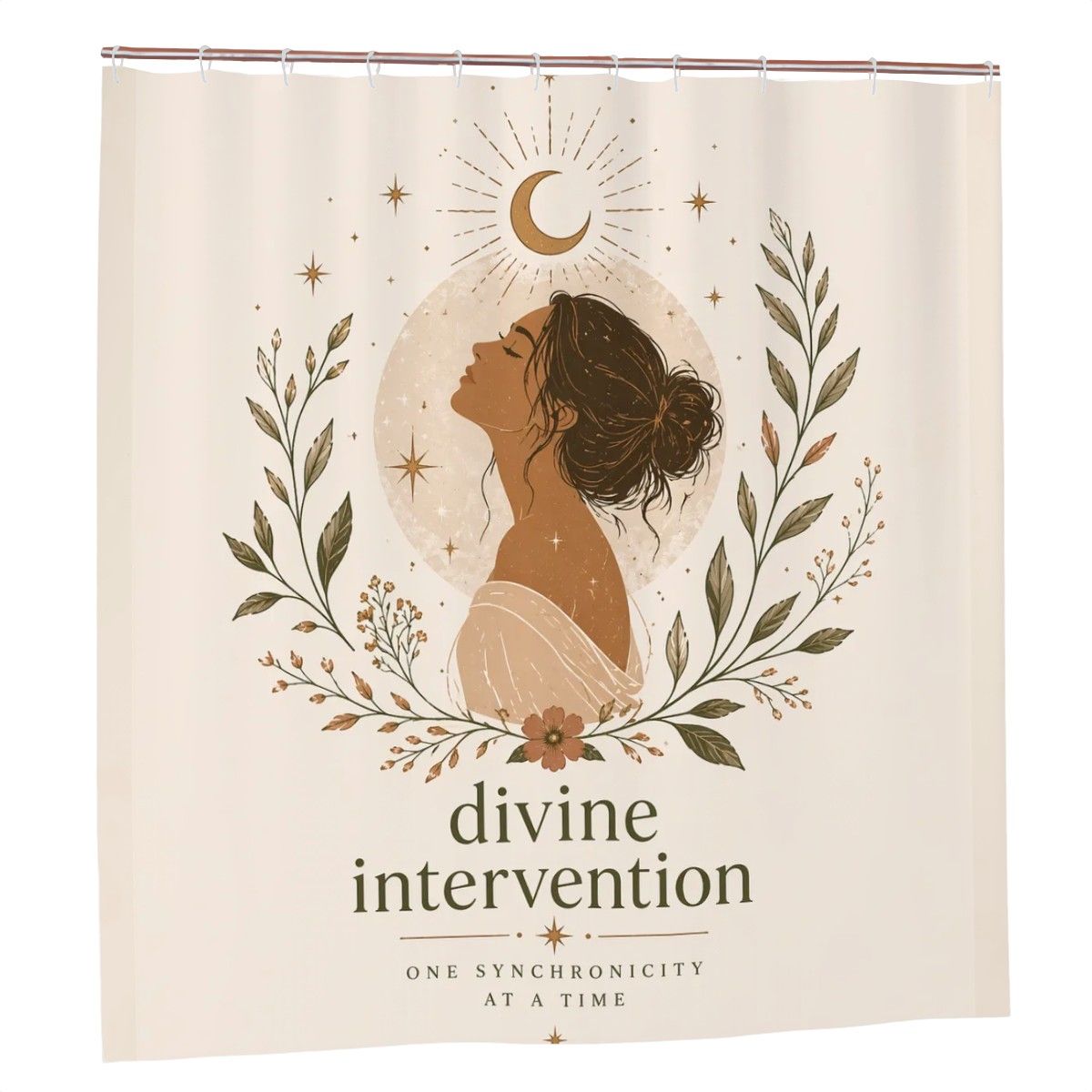 Divine Feminine Shower Curtain by Sandy Beach featuring a woman silhouette for spiritual bathroom decor.