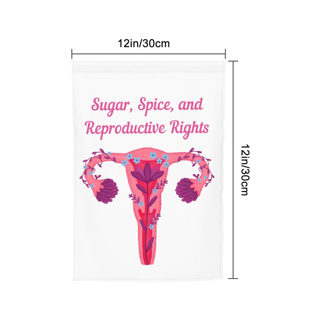 Reproductive rights uterus garden flag with pink uterus design, decorative garden decor by Sandy Beach, suitable for outdoor display