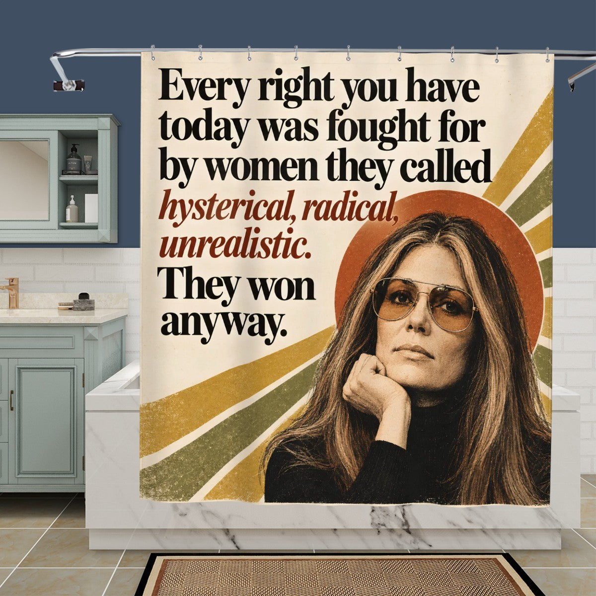 Gloria Steinem Portrait Shower Curtain - 72" x 72" Feminist Art Bathroom Decor