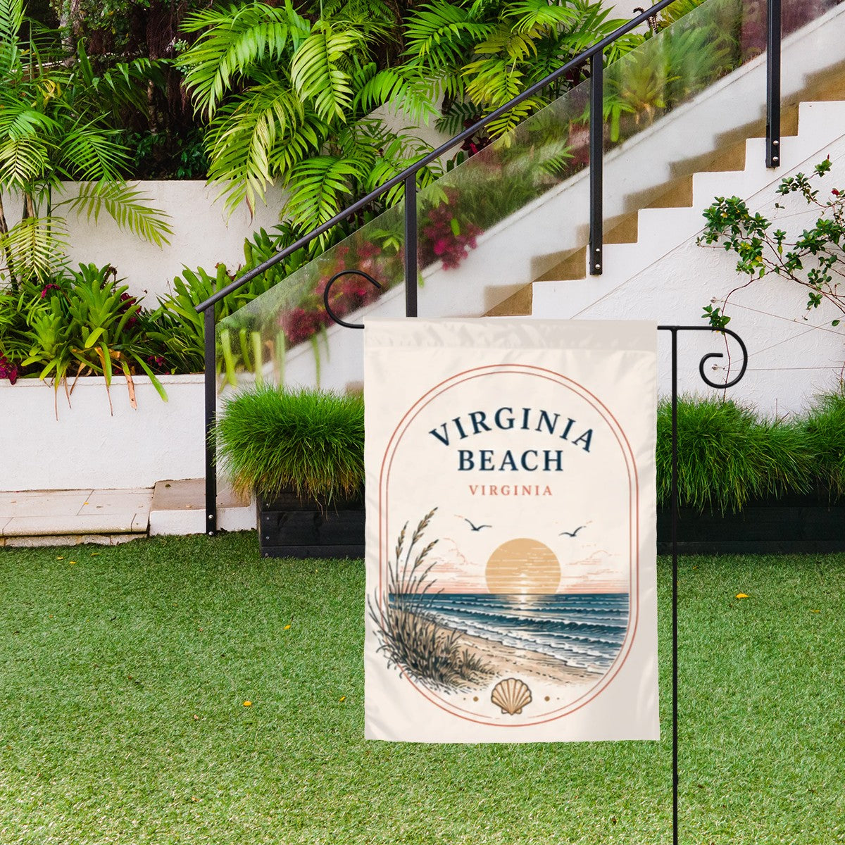 Colorful Sandy Beach garden flag yard decoration with outdoor garden decor design, suitable for enhancing outdoor spaces.