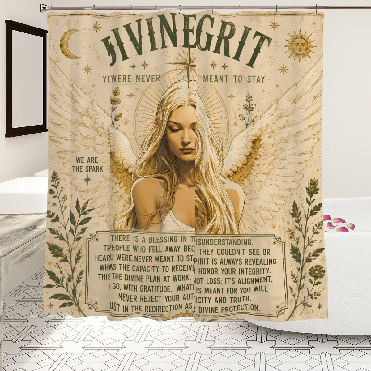 Divine Grit Angel Shower Curtain - 72" x 72" Inspirational Spiritual Art