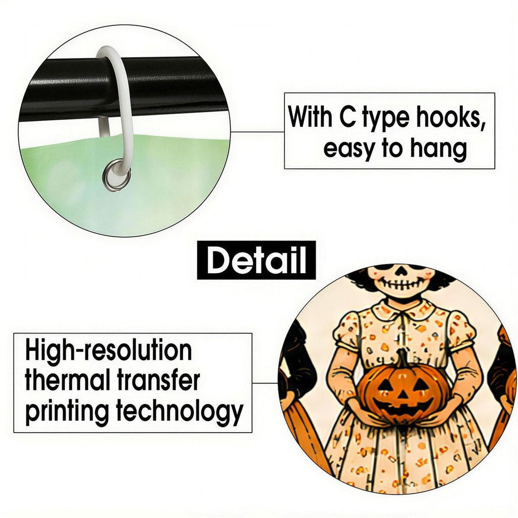 Detail of C-type hooks for hanging and high-resolution thermal transfer printing on a Halloween decor item.