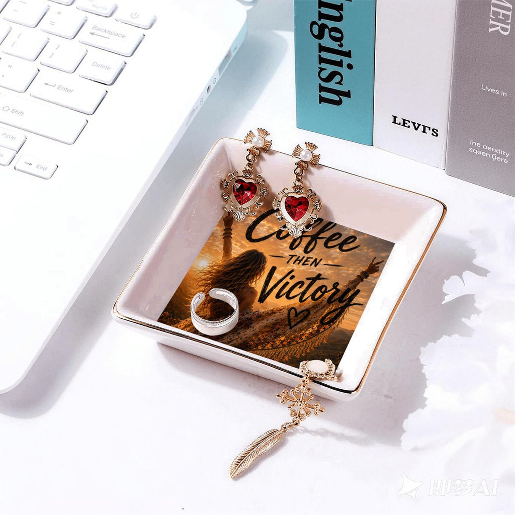 Gold Trim Ceramic Jewelry Dish — Coffee Then Victory
