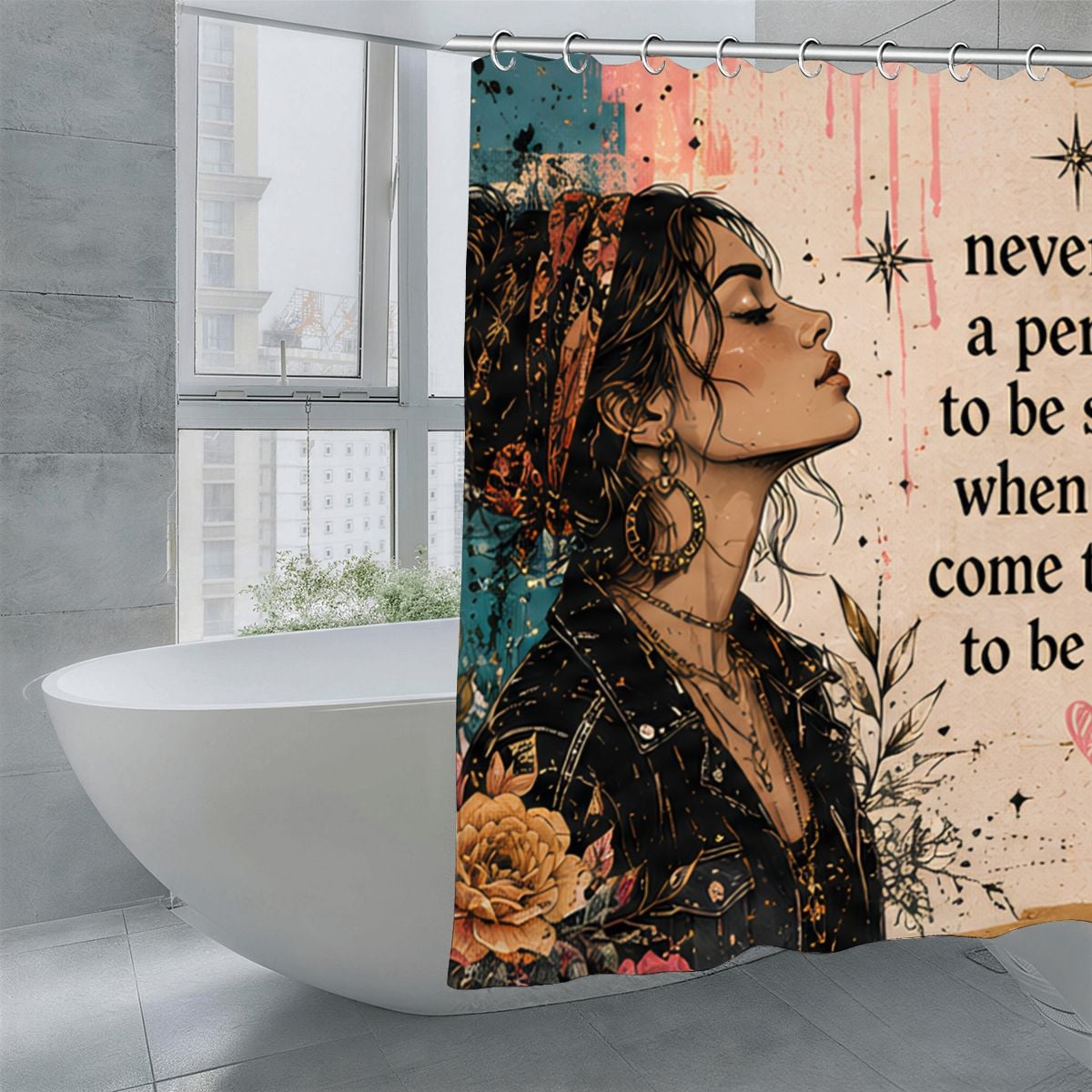 "Never Tell a Person to Be Strong" Empathy Quote Shower Curtain | Boho Bathroom Decor