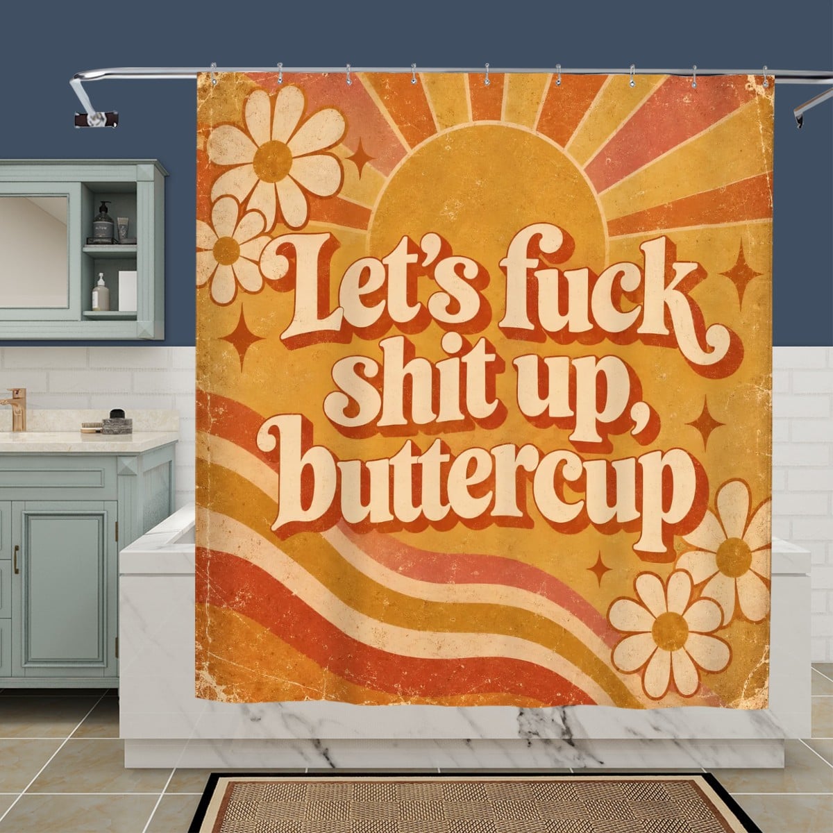 Buttercup Floral Shower Curtain - 72" x 72" Waterproof Yellow Print